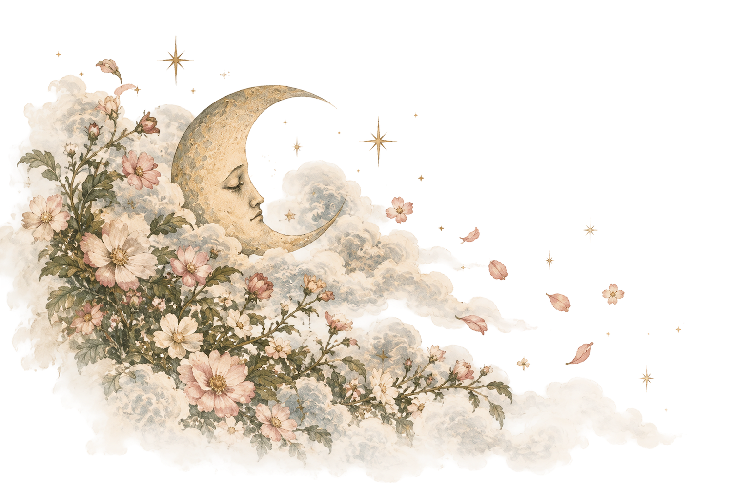 Moon surrounded by flowers