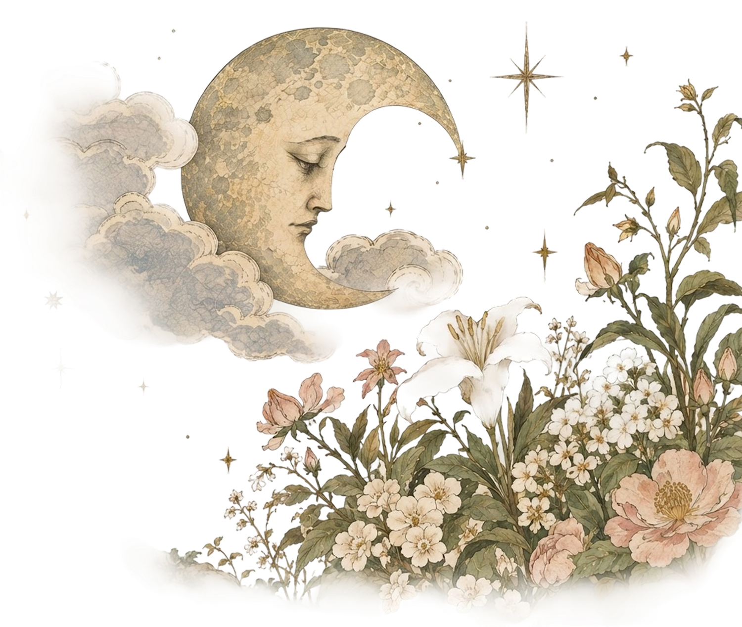 Sad Moon surrounded by stars