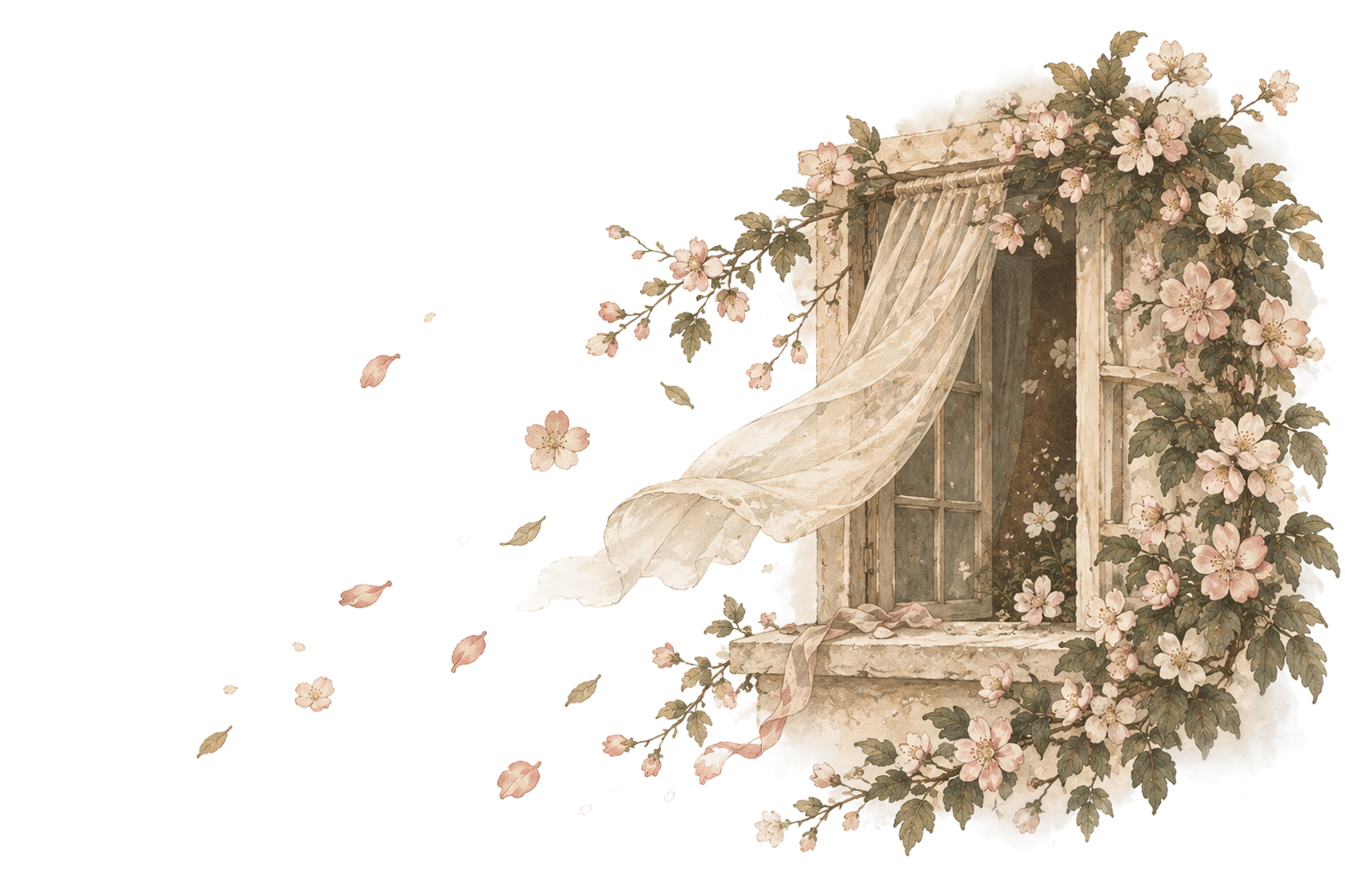 Flower-covered window and garden